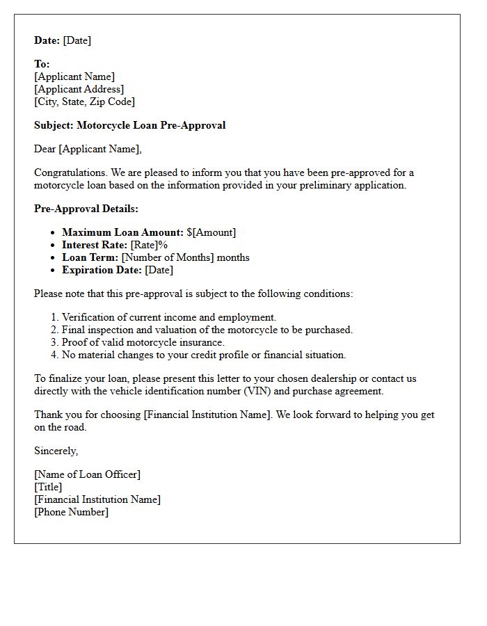 Motorcycle Loan Pre-Approval Letter