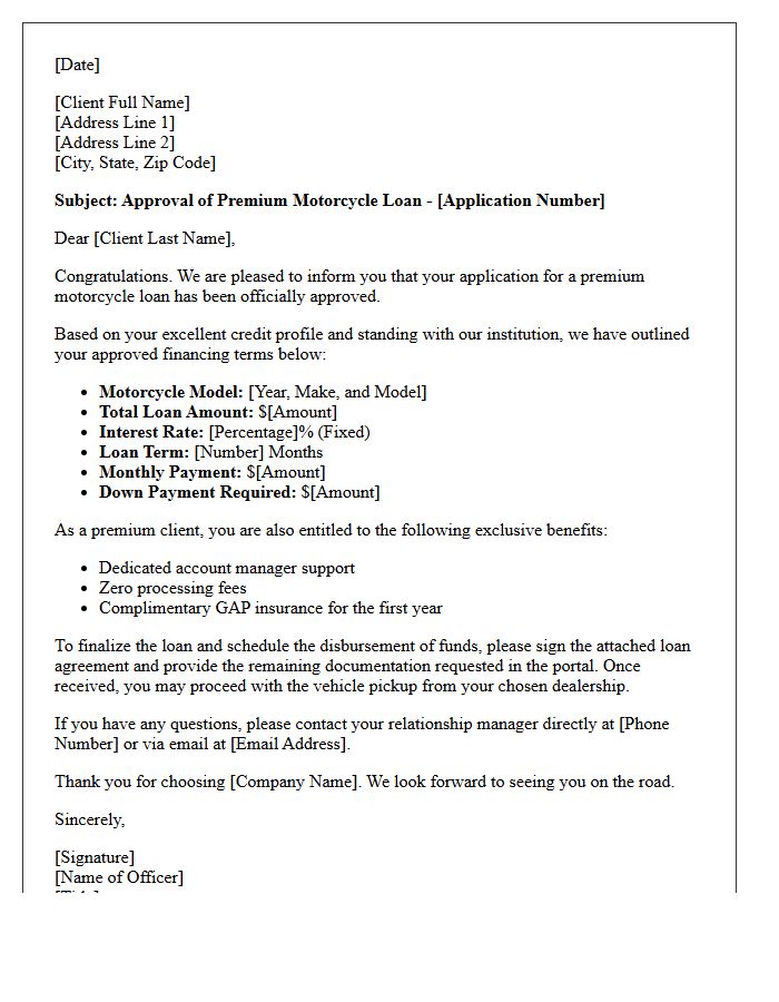 Premium Client Motorcycle Loan Approval Letter