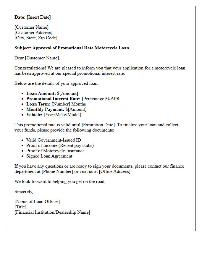 Promotional Rate Motorcycle Loan Approval Letter