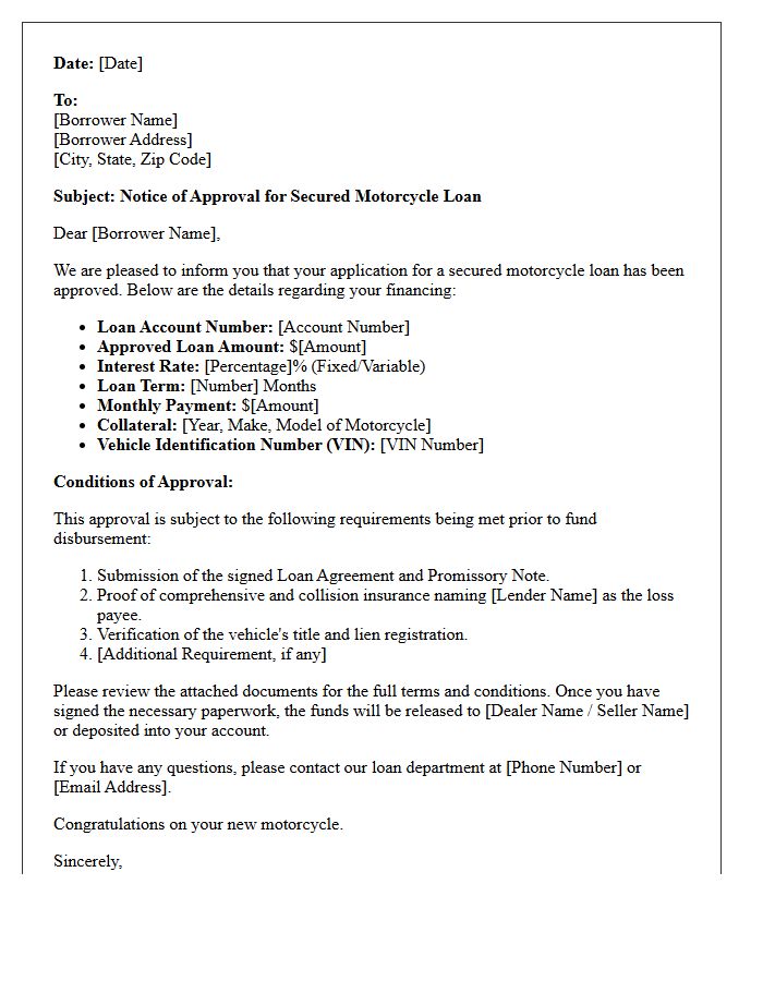 Secured Motorcycle Loan Approval Letter