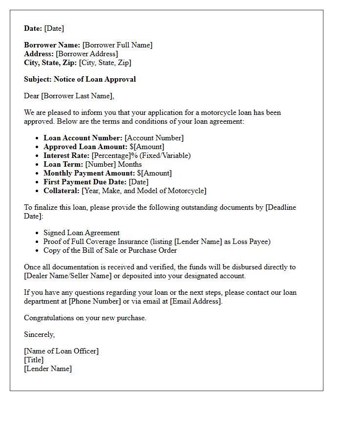 Standard Motorcycle Loan Approval Letter
