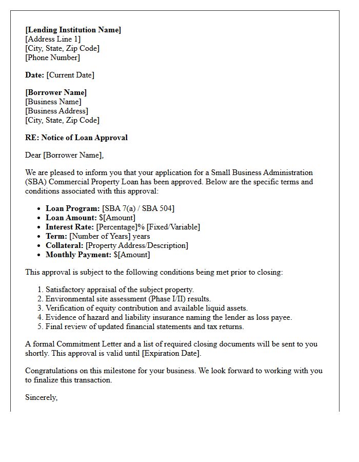 Small Business Administration Commercial Property Loan Approval Letter