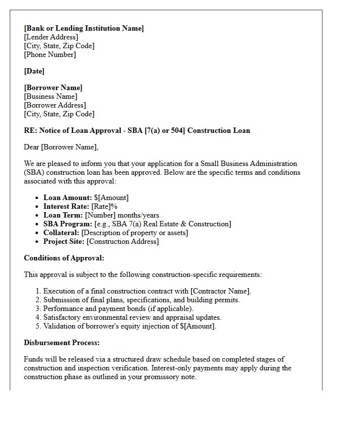 Small Business Administration Construction Loan Approval Letter
