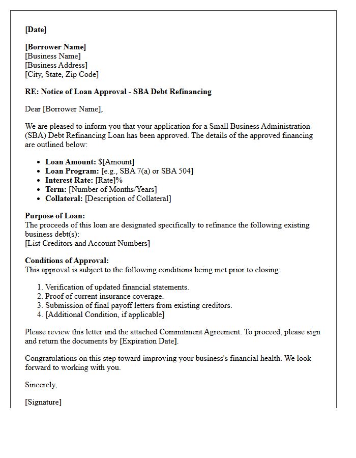 Small Business Administration Debt Refinancing Loan Approval Letter