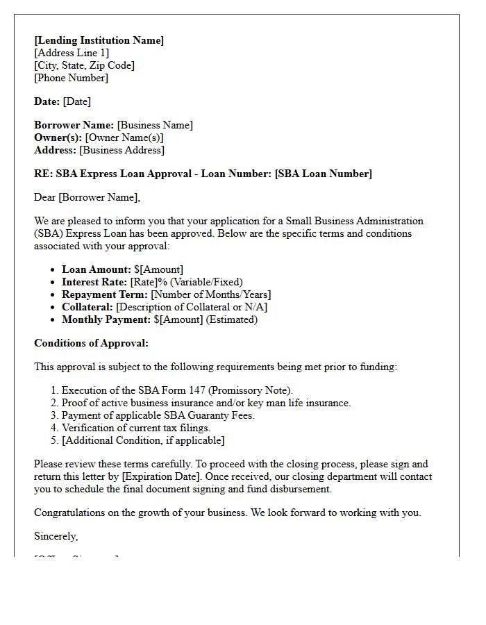 Small Business Administration Express Loan Approval Letter