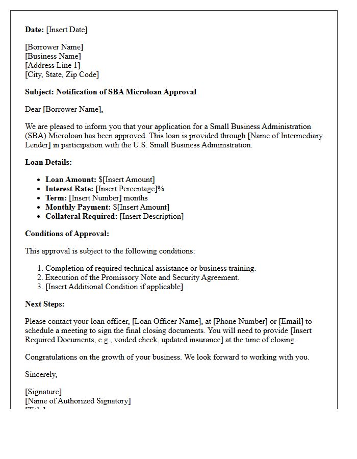 Small Business Administration Microloan Approval Letter
