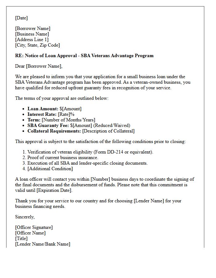 Small Business Administration Veterans Advantage Loan Approval Letter