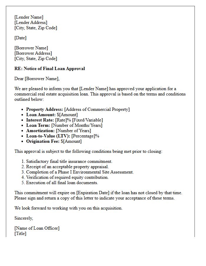Acquisition Commercial Real Estate Loan Approval Letter