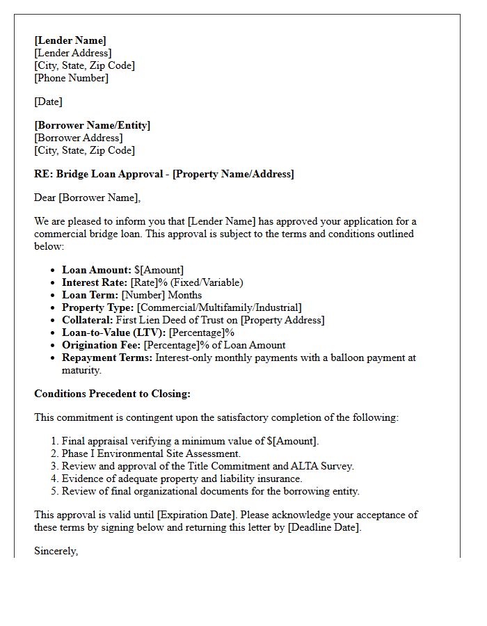Bridge Commercial Real Estate Loan Approval Letter