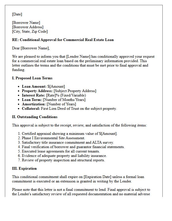 Conditional Commercial Real Estate Loan Approval Letter