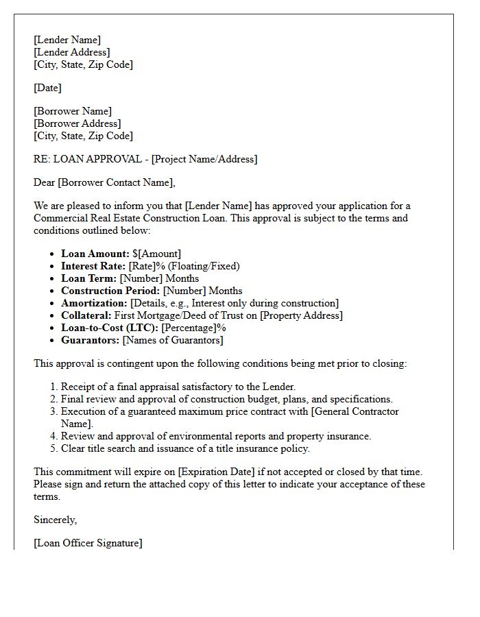 Construction Commercial Real Estate Loan Approval Letter