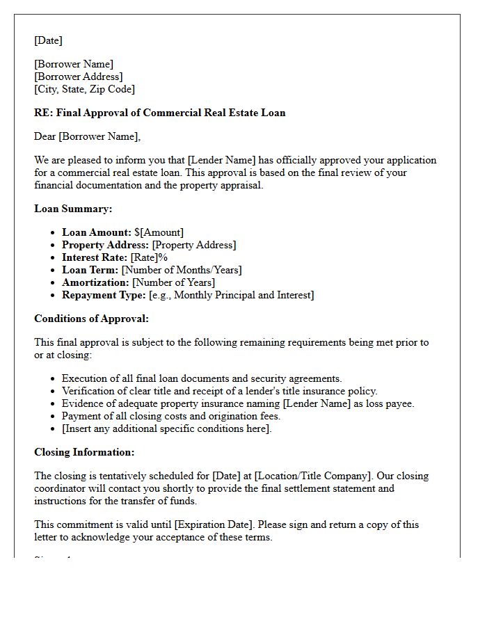 Final Commercial Real Estate Loan Approval Letter