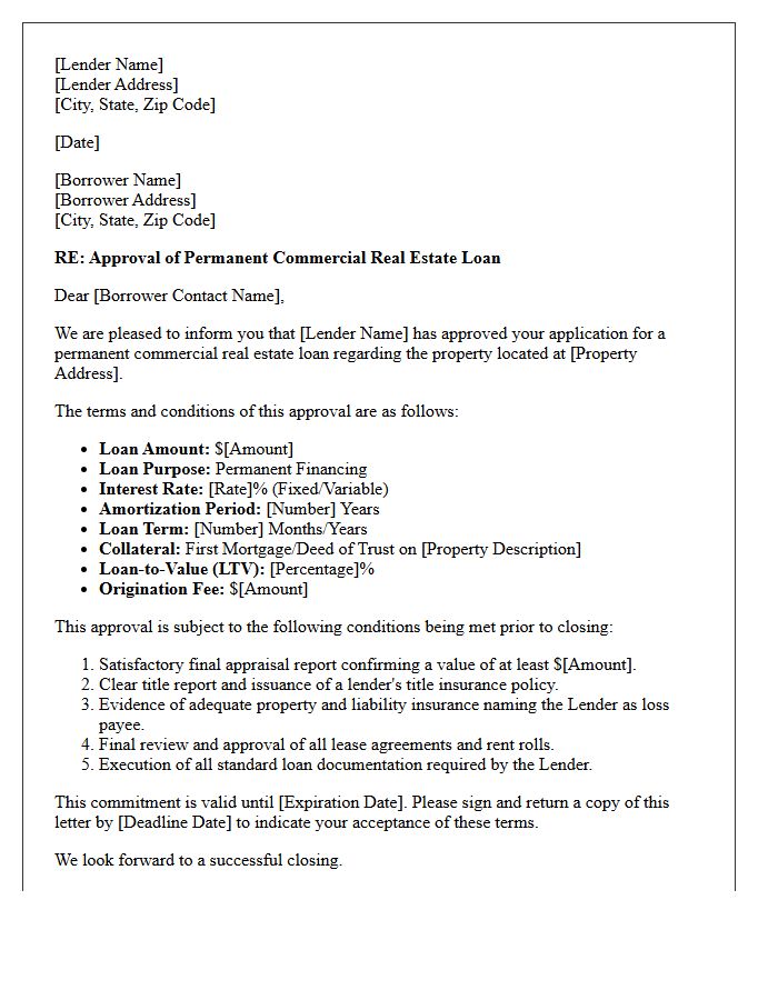 Permanent Commercial Real Estate Loan Approval Letter