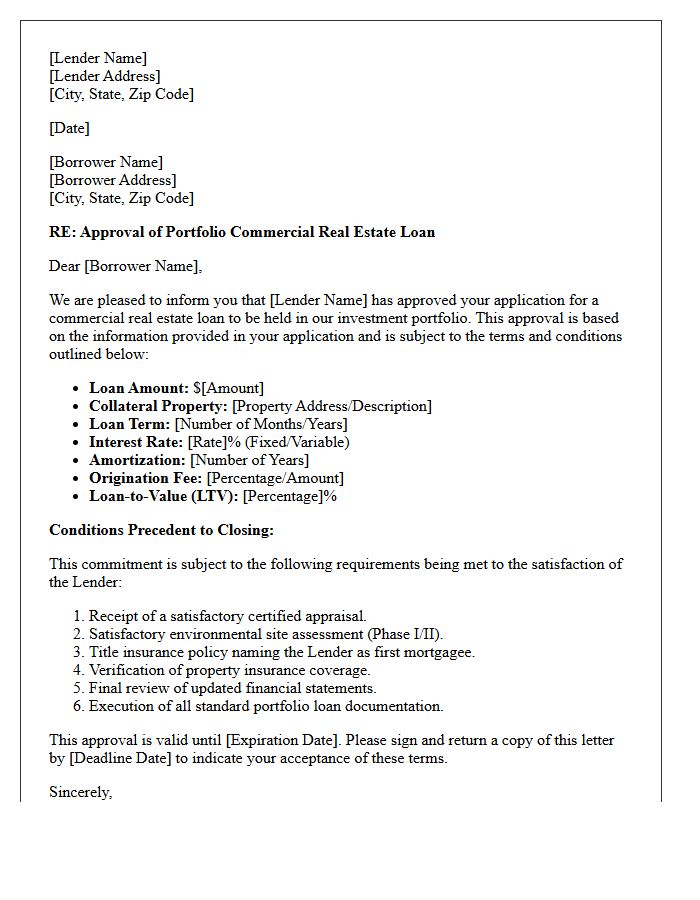 Portfolio Commercial Real Estate Loan Approval Letter