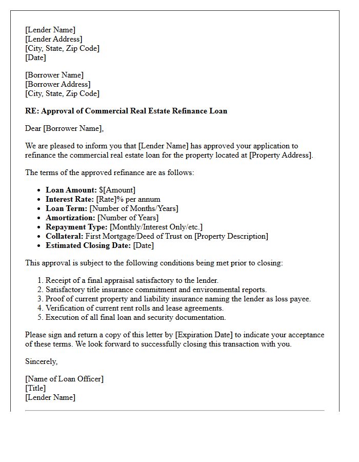 Refinance Commercial Real Estate Loan Approval Letter