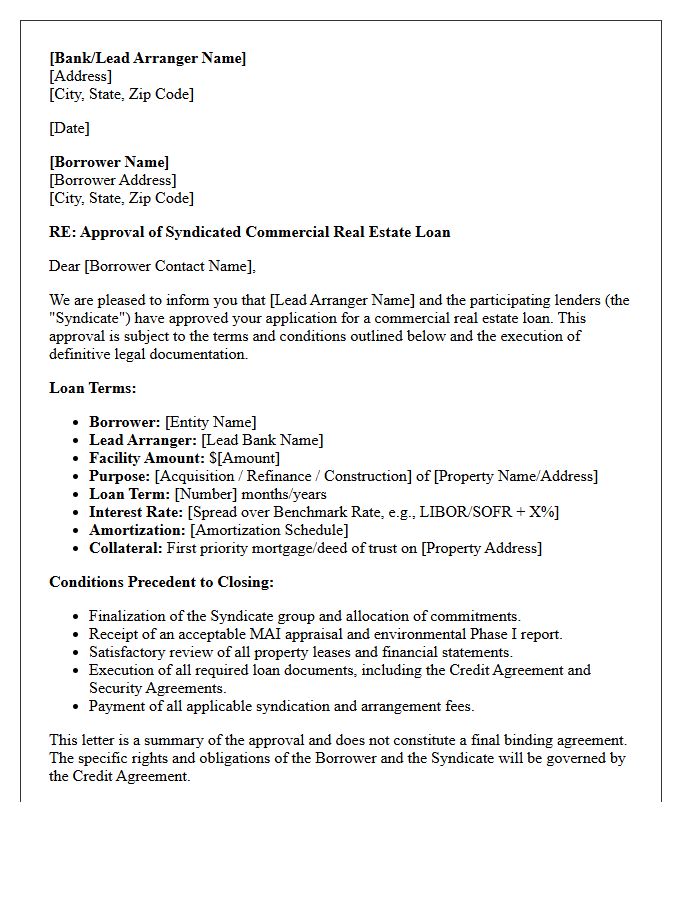 Syndicated Commercial Real Estate Loan Approval Letter