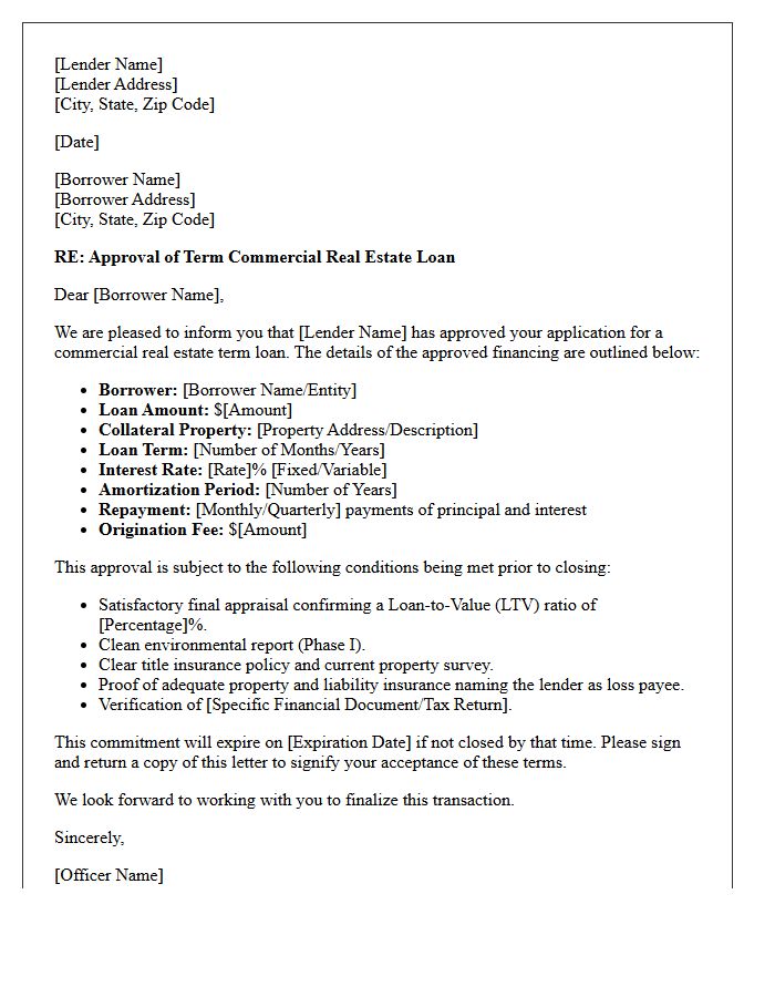 Term Commercial Real Estate Loan Approval Letter