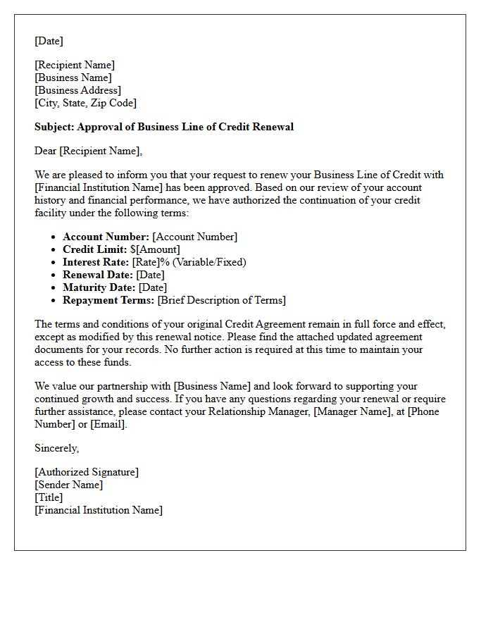 Business Line of Credit Renewal Approval Letter