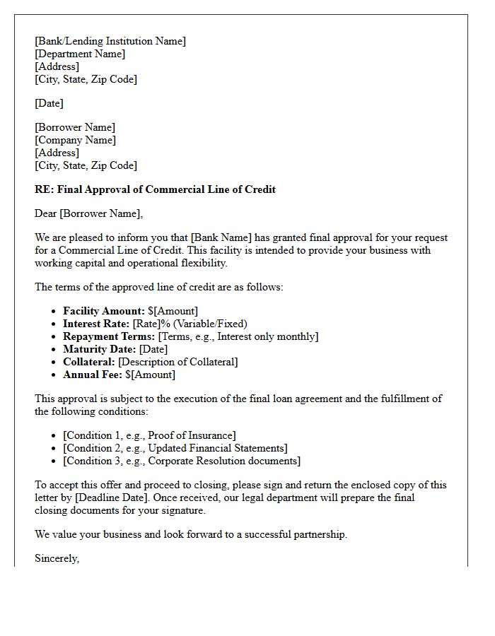 Commercial Line of Credit Final Approval Letter