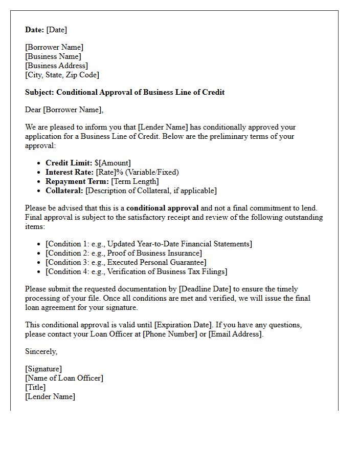 Conditional Business Line of Credit Approval Letter
