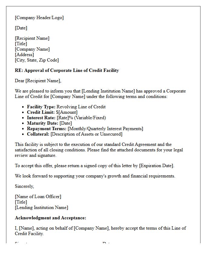 Corporate Line of Credit Facility Approval Letter
