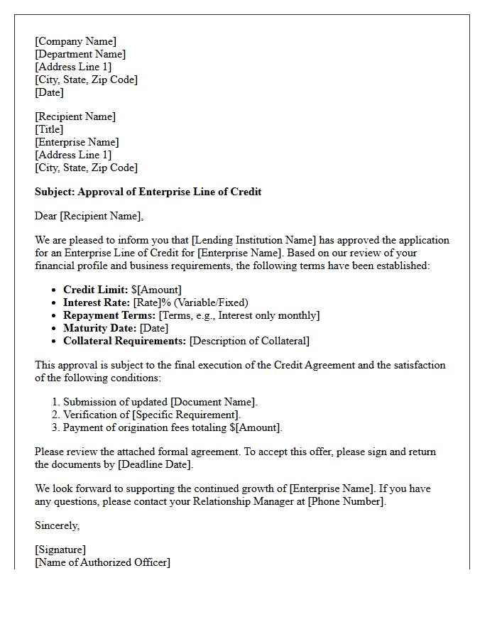 Enterprise Line of Credit Origination Approval Letter