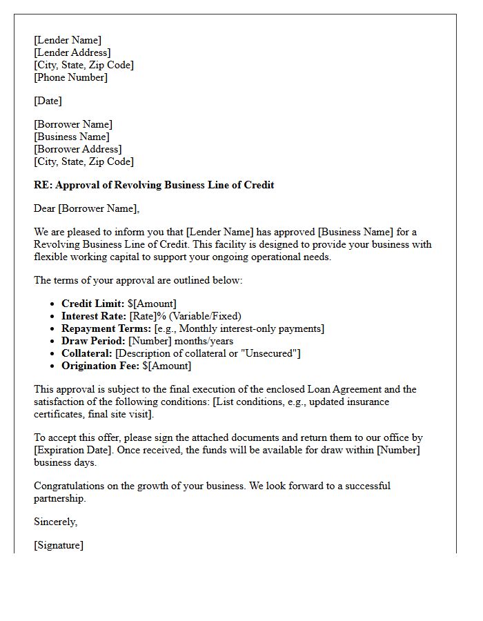 Revolving Business Line of Credit Approval Letter