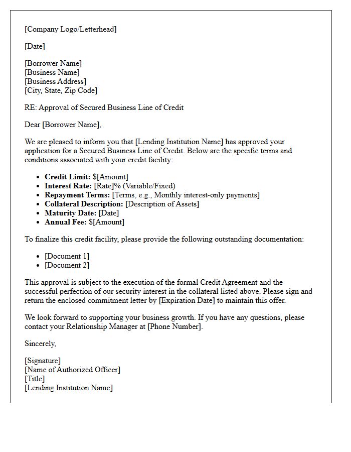 Secured Business Line of Credit Approval Letter