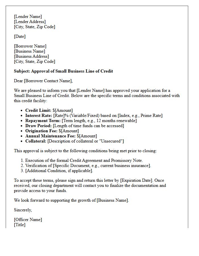 Small Business Line of Credit Terms Approval Letter
