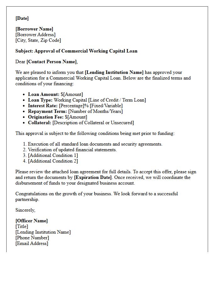 Commercial Working Capital Loan Approval Letter