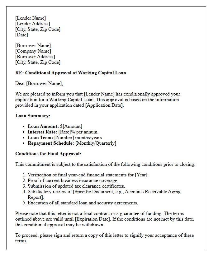 Conditional Working Capital Loan Approval Letter
