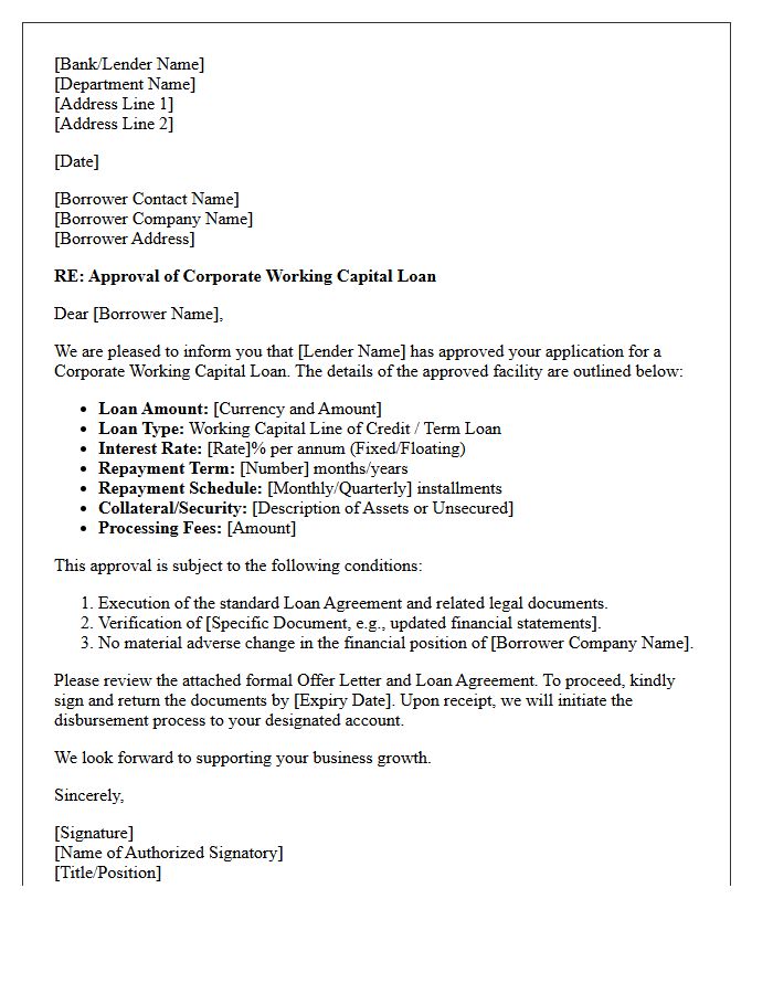 Corporate Working Capital Loan Approval Letter