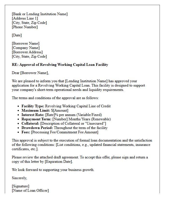Revolving Working Capital Loan Approval Letter
