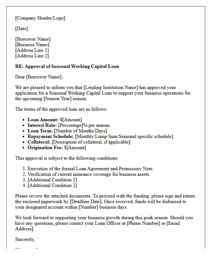 Seasonal Working Capital Loan Approval Letter