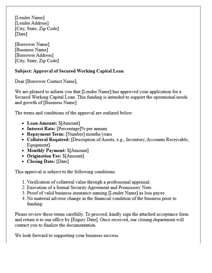 Secured Working Capital Loan Approval Letter