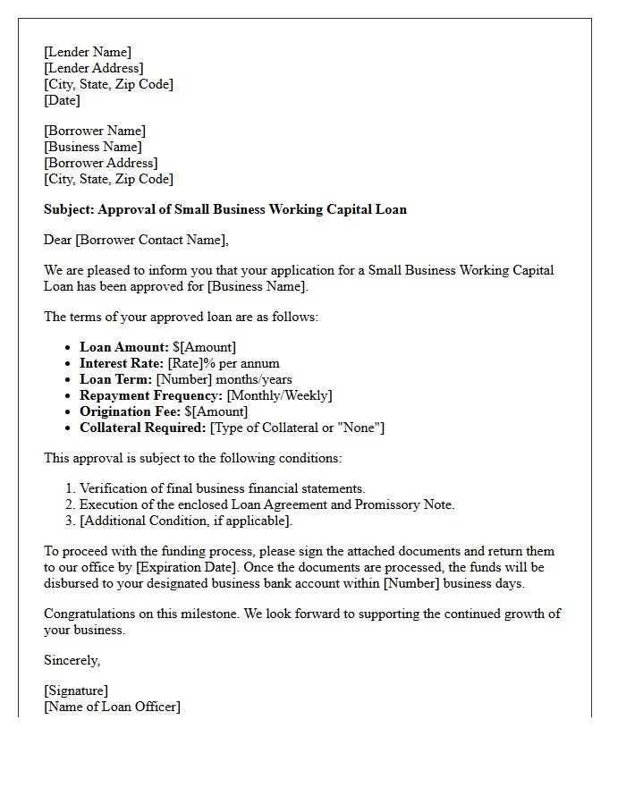 Small Business Working Capital Loan Approval Letter