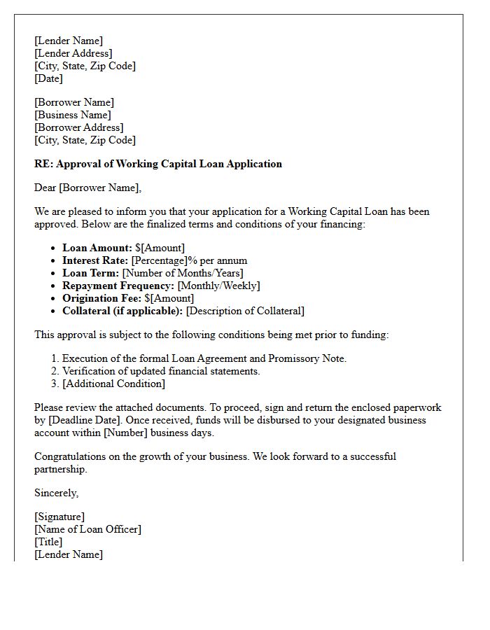 Standard Working Capital Loan Approval Letter