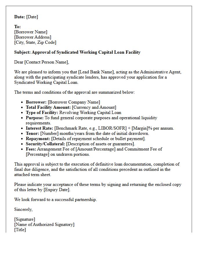 Syndicated Working Capital Loan Approval Letter