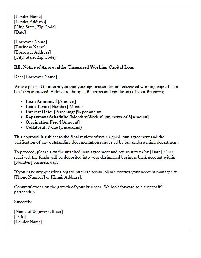 Unsecured Working Capital Loan Approval Letter