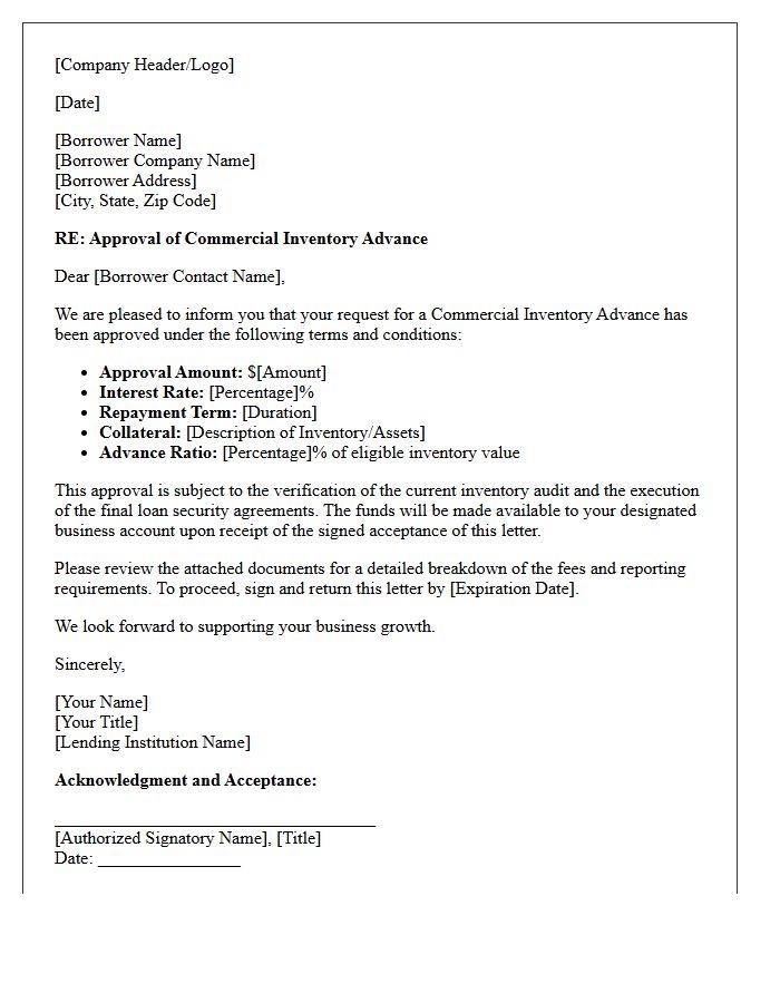 Commercial Inventory Advance Approval Letter