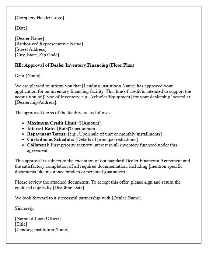 Dealer Inventory Financing Approval Letter