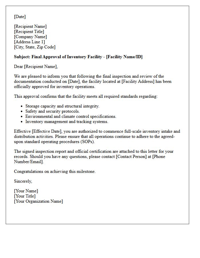 Final Inventory Facility Approval Letter