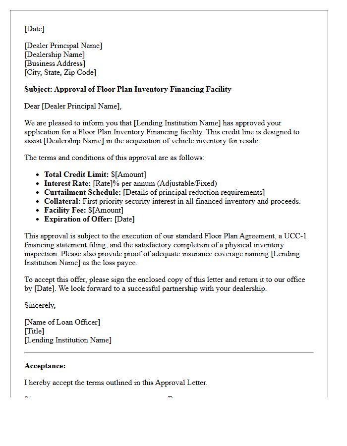 Floor Plan Inventory Financing Approval Letter