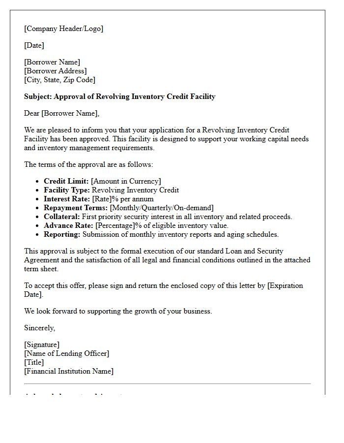 Revolving Inventory Credit Approval Letter