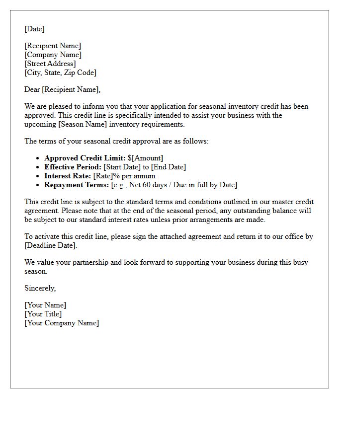 Seasonal Inventory Credit Approval Letter