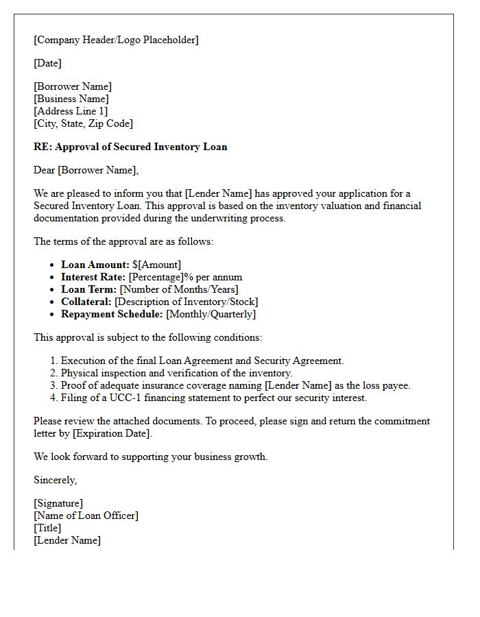 Secured Inventory Loan Approval Letter