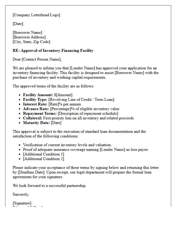 Standard Inventory Financing Approval Letter