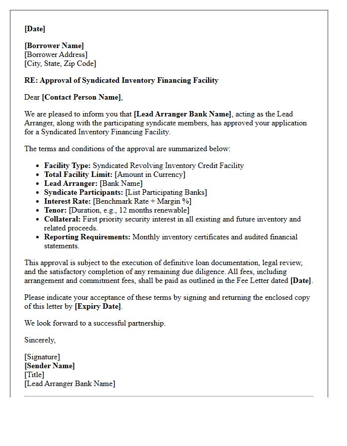 Syndicated Inventory Financing Approval Letter