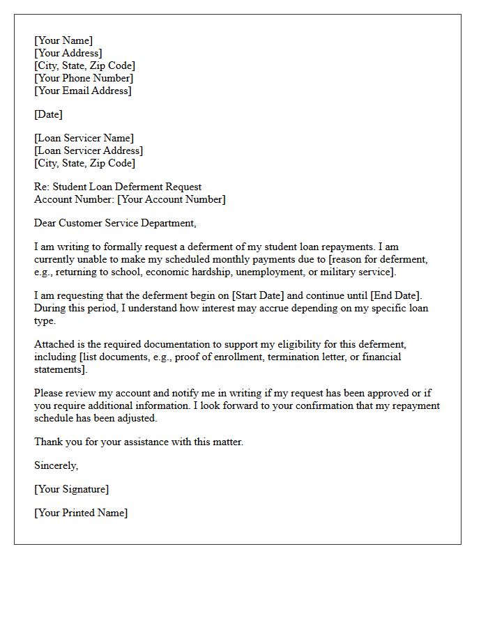 Deferred Repayment Student Loan Letter