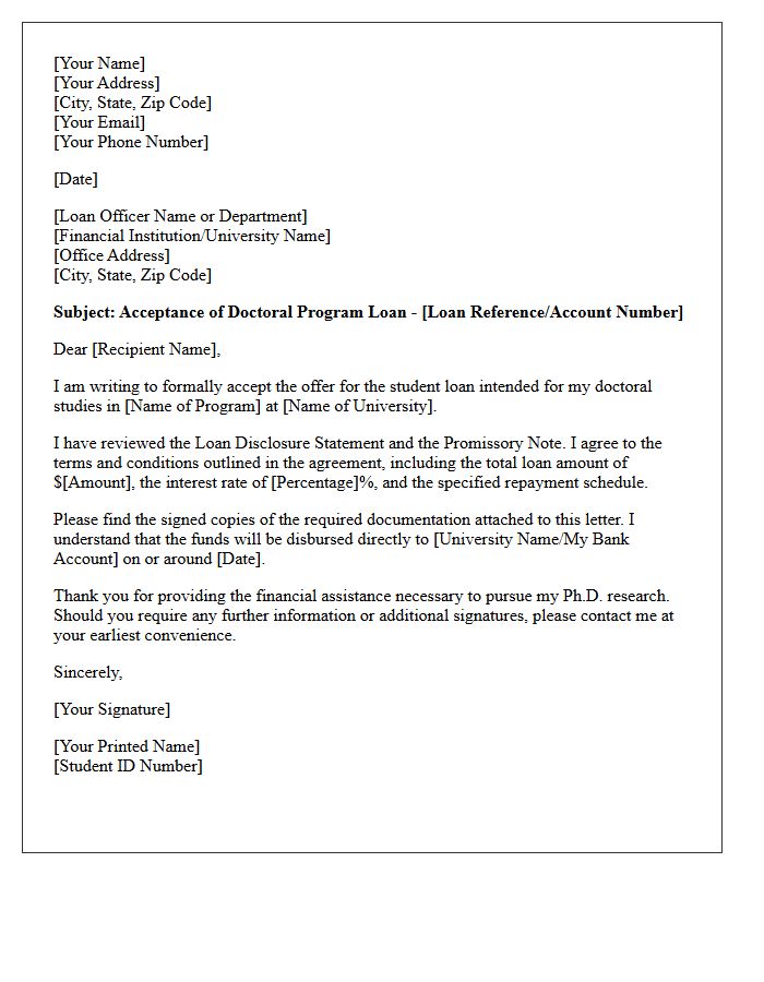 Doctoral Program Loan Acceptance Letter